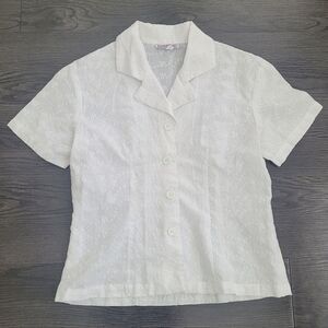 Vintage The Landmark White Eyelet Lace Button Down Shirt Size Small Cottagecore